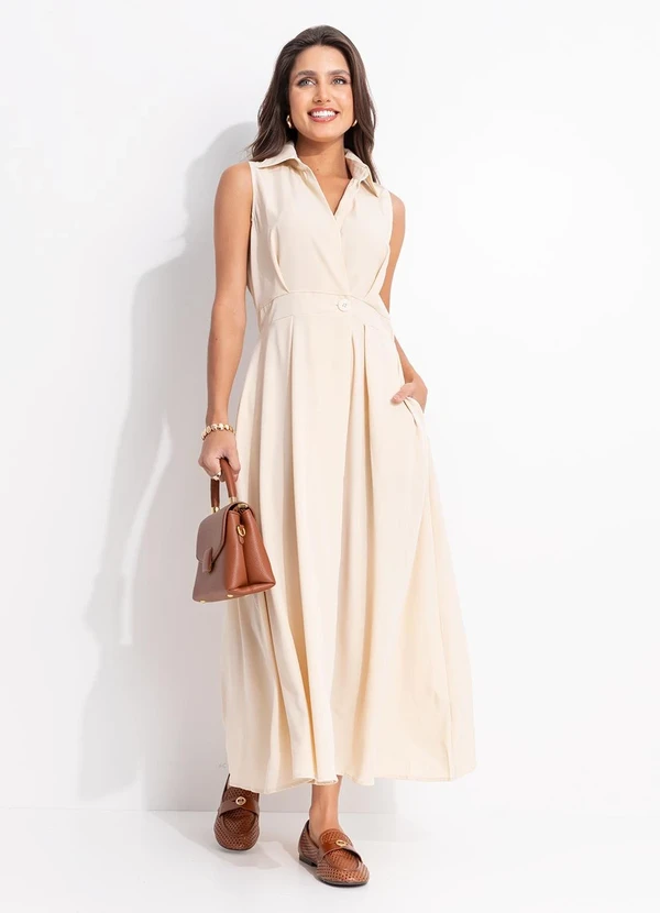 Quintess - Vestido Amarelo Manteiga em Alfaiataria de Poliéster 5