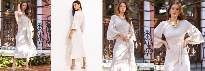 Vestido Bege em Malha de Viscose