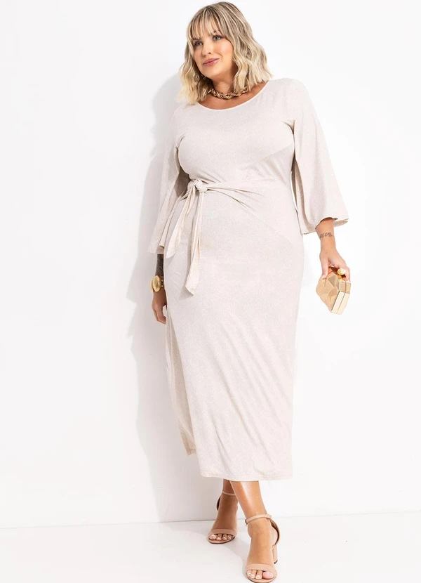 Quintess - Vestido Bege em Malha de Viscose