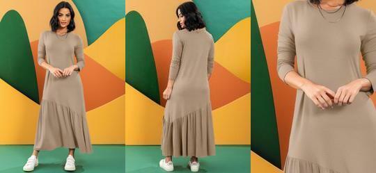 Vestido Bege em Malha de Viscose