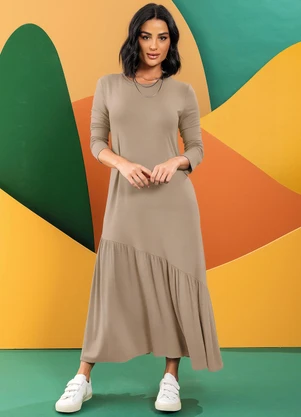 Quintess - Vestido Bege em Malha de Viscose - QUINTESS