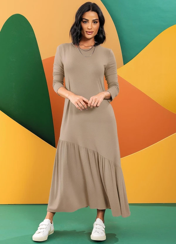 Quintess - Vestido Bege em Malha de Viscose