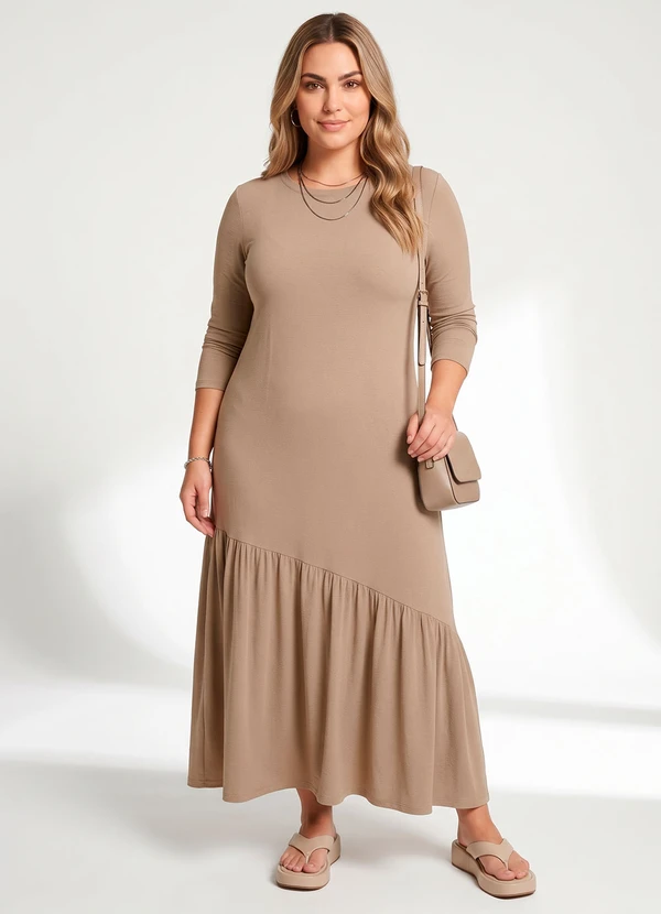Quintess - Vestido Bege em Malha de Viscose