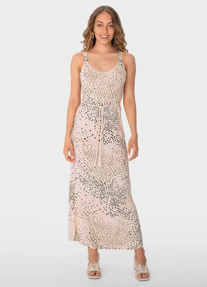 Malwee - Vestido Bege Midi Animal Print - MALWEE