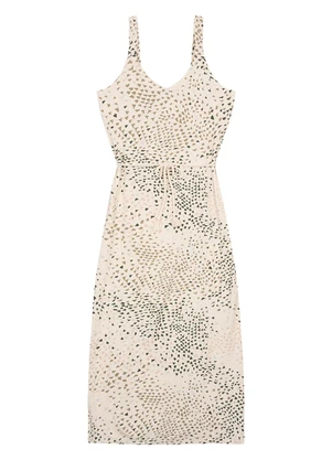 Malwee - Vestido Bege Midi Animal Print - MALWEE