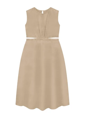 Enfim - Vestido Bege Mídi Cut Out - ENFIM