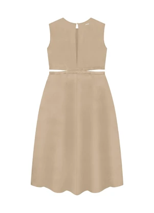 Enfim - Vestido Bege Mídi Cut Out - ENFIM