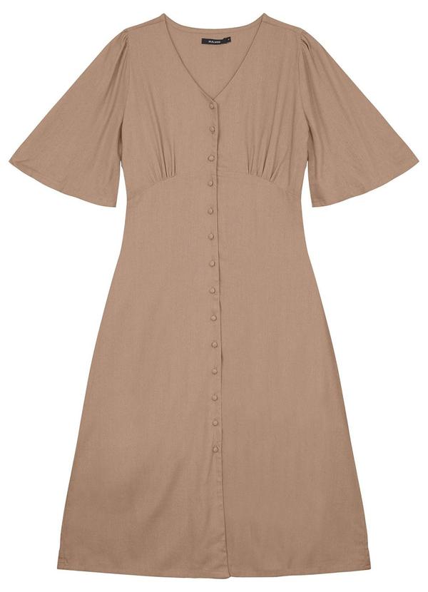 Malwee - Vestido Bege Mídi Evasê