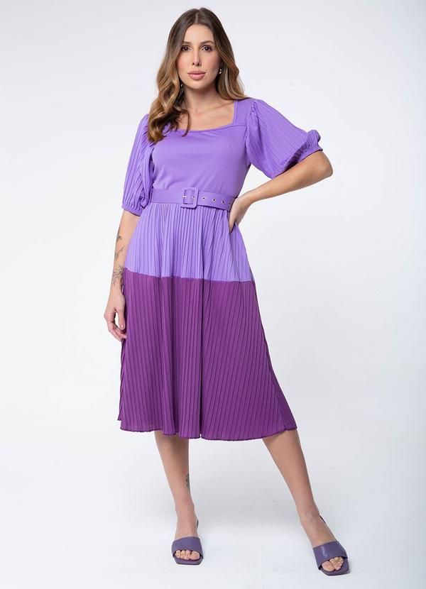 Misiss - Vestido Bicolor Plissado Isis Roxo