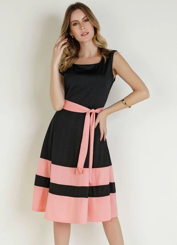 Rosalie - Vestido Bicolor Salmão com Faixa