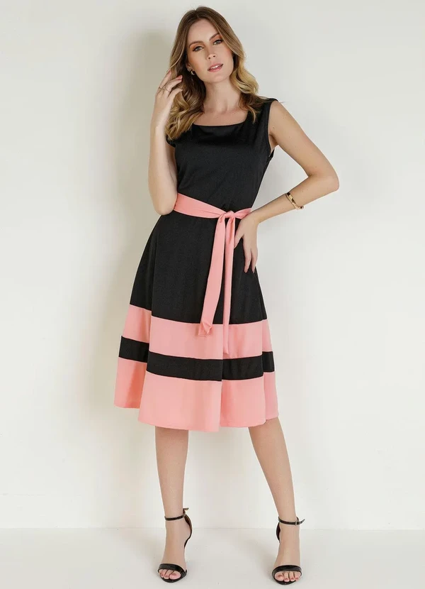 Rosalie - Vestido Bicolor Salmão com Faixa 3