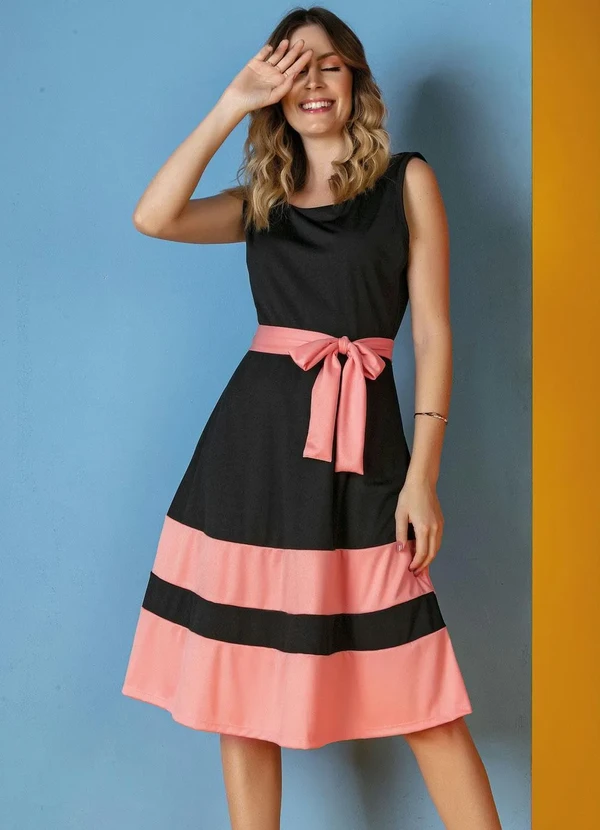 Rosalie - Vestido Bicolor Salmão com Faixa 5