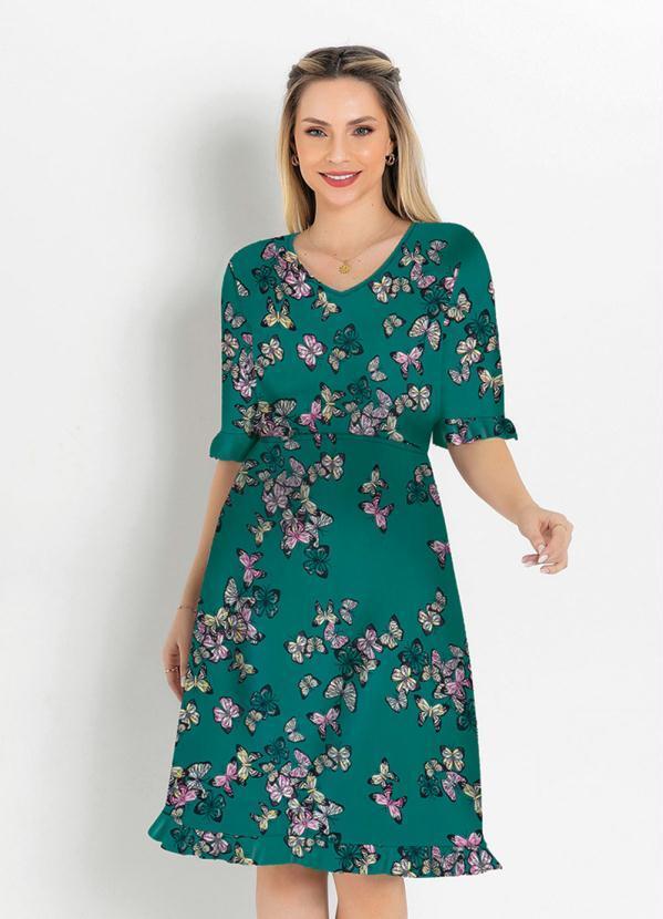 Rosalie - Vestido Borboletas Verde Moda Evangélica