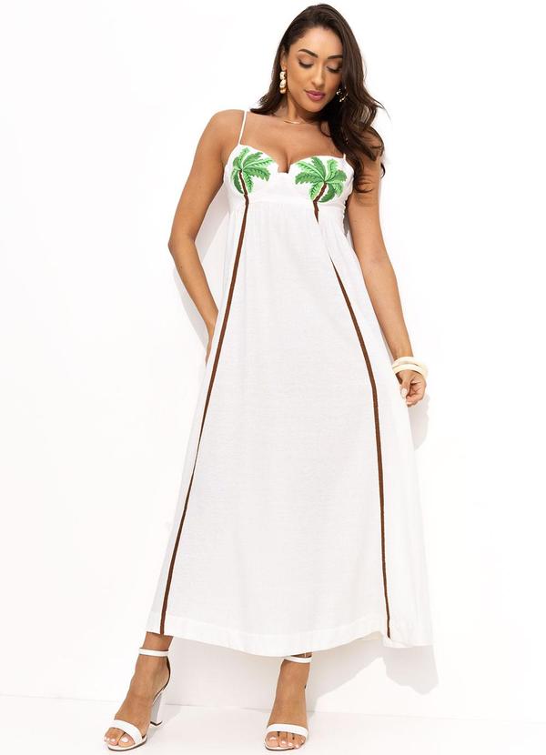 Farm - Vestido Bordado Coqueiro Off White