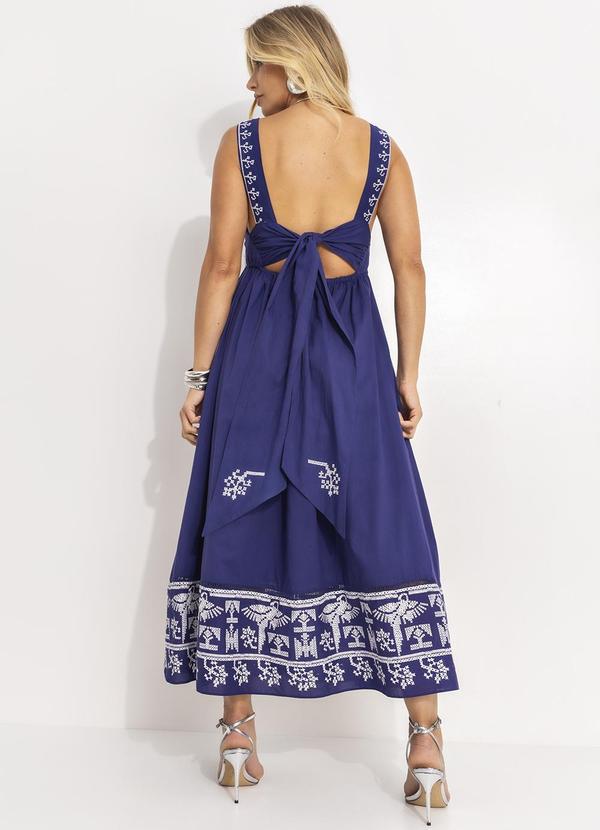 Farm - Vestido Bordado Laço Costas Azul 2
