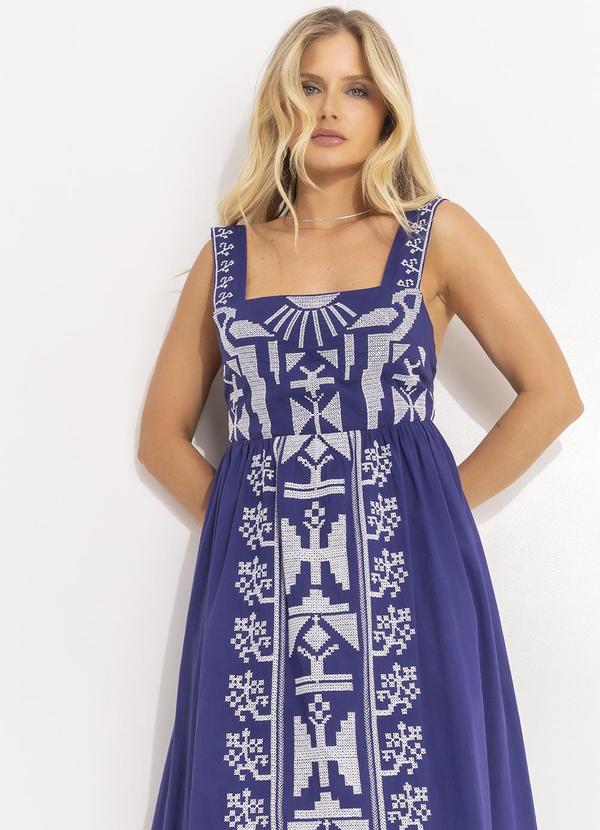 Farm - Vestido Bordado Laço Costas Azul 5