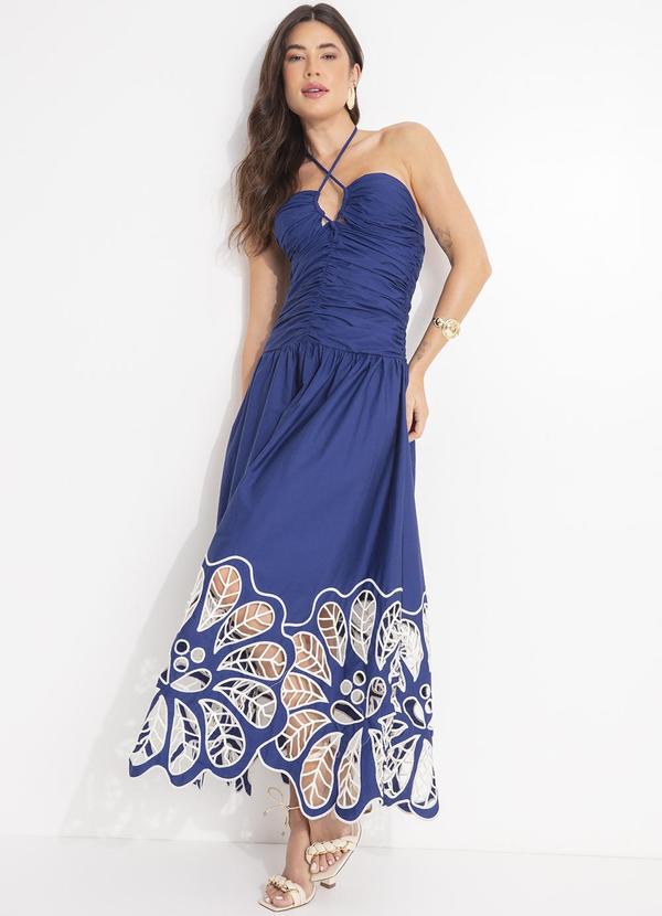 Farm - Vestido Bordado Richilieu Floral Tati Azul 4