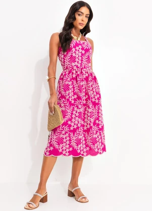 Quintess - Vestido Bordado Rosa em Tecido Laise - QUINTESS