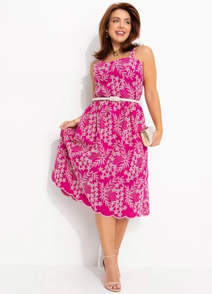 Quintess - Vestido Bordado Rosa em Tecido Laise - QUINTESS