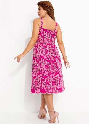 Quintess - Vestido Bordado Rosa em Tecido Laise - QUINTESS
