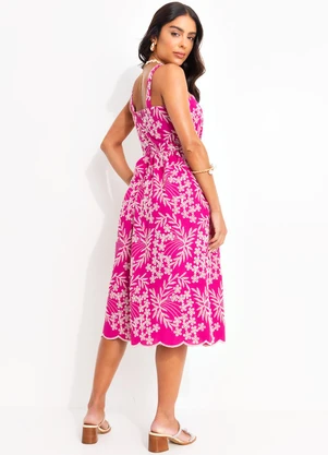 Quintess - Vestido Bordado Rosa em Tecido Laise - QUINTESS