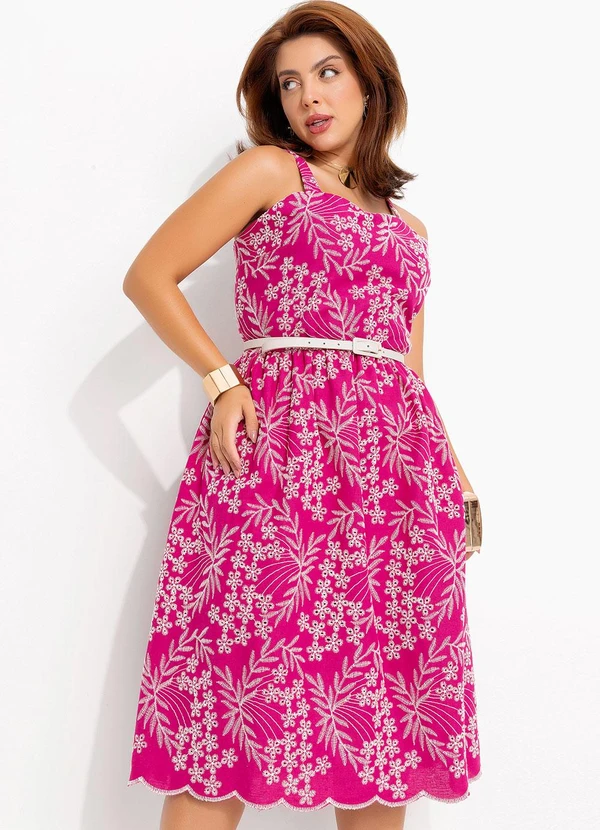 Quintess - Vestido Bordado Rosa em Tecido Laise 14