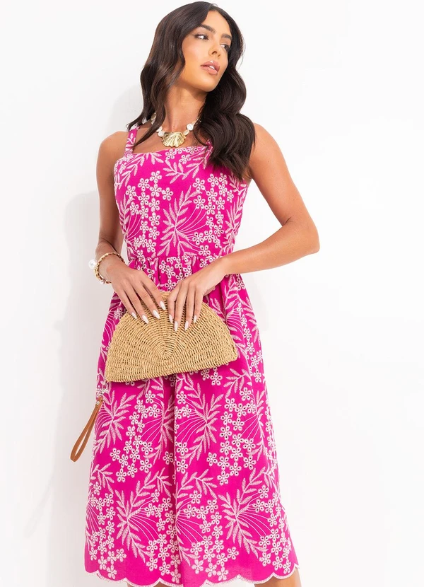Quintess - Vestido Bordado Rosa em Tecido Laise 5