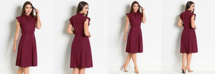 Vestido Bord com Gola Lao