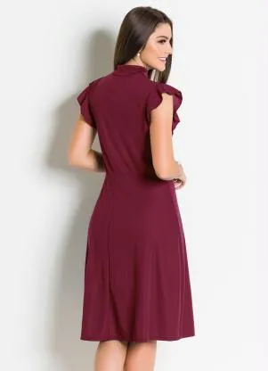 Rosalie - Vestido Bordô com Gola Laço - ROSALIE