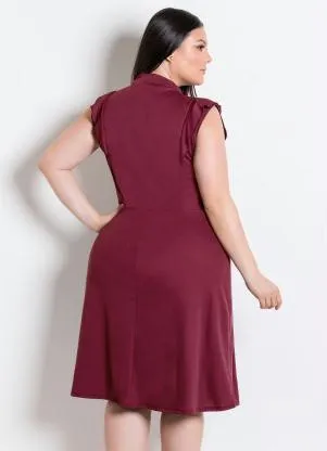 Rosalie - Vestido Bordô com Gola Laço - ROSALIE