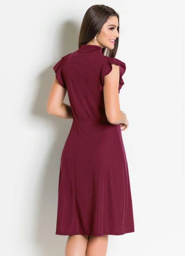 Rosalie - Vestido Bordô com Gola Laço 2