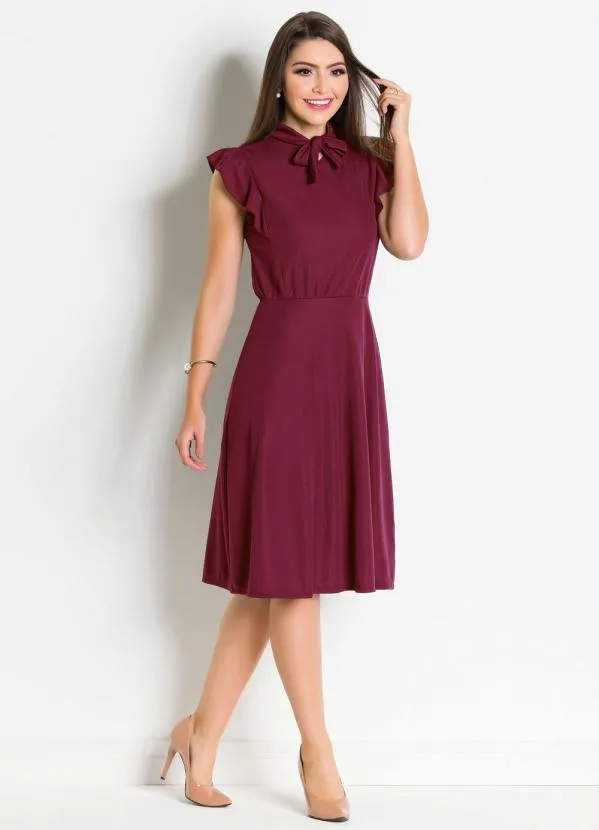 Rosalie - Vestido Bordô com Gola Laço 3
