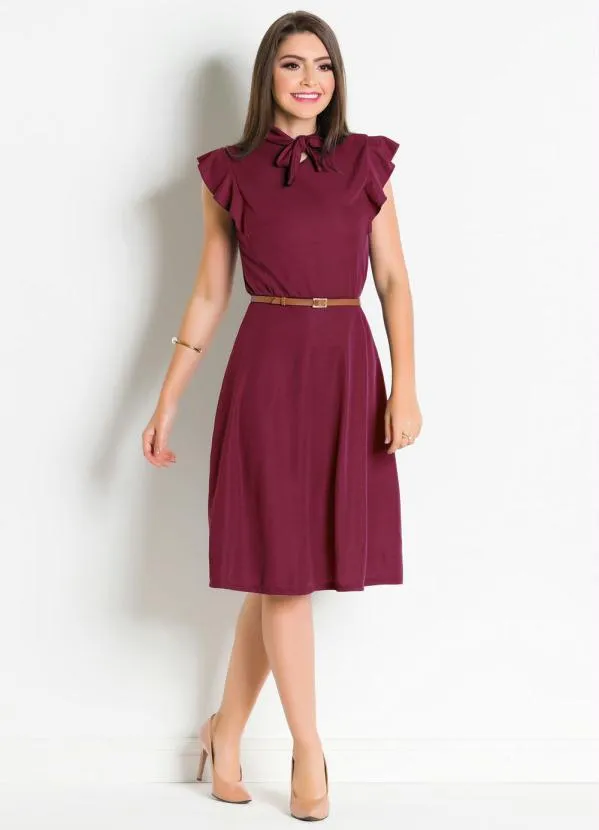 Rosalie - Vestido Bordô com Gola Laço 4