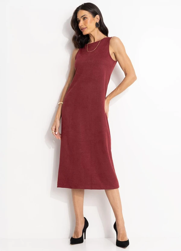 Quintess - Vestido Bordô em Malha Suede Encorpada 5