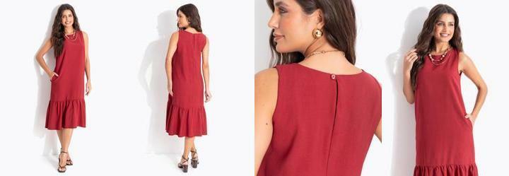 Vestido Bord� em Tecido de Alfaiataria de Viscose com Poli�ster