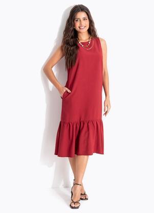 Vestido Bord� em Tecido de Alfaiataria de Viscose com Poli�ster