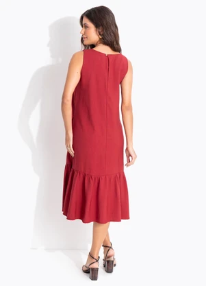 Quintess - Vestido Bordô em Tecido de Alfaiataria de Viscose com Poliéster - QUINTESS