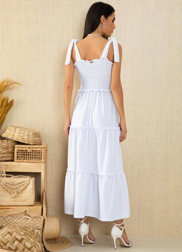 Quintess - Vestido Branco com Babados e Alças para Amarrar 2