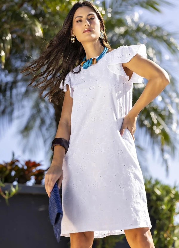 Laise Branco Midi Branco Vestido Em Laise Compose Branco Luzia