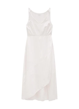 Enfim - Vestido Branco Mídi Assimétrico com Lurex - ENFIM