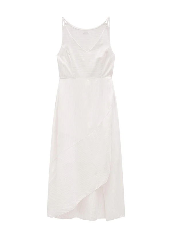 Enfim - Vestido Branco Mídi Assimétrico com Lurex