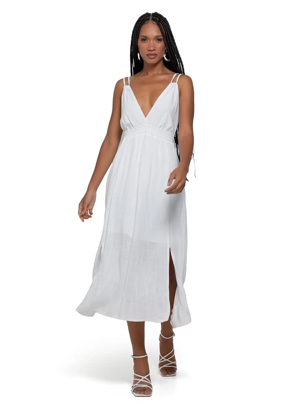 Enfim Vestido Branco Mídi Evasê