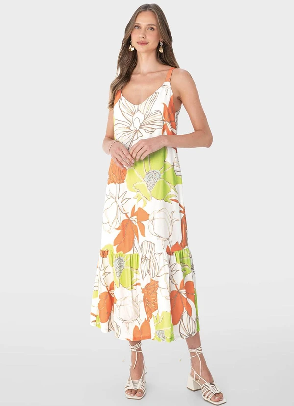 Malwee - Vestido Branco Mídi Floral