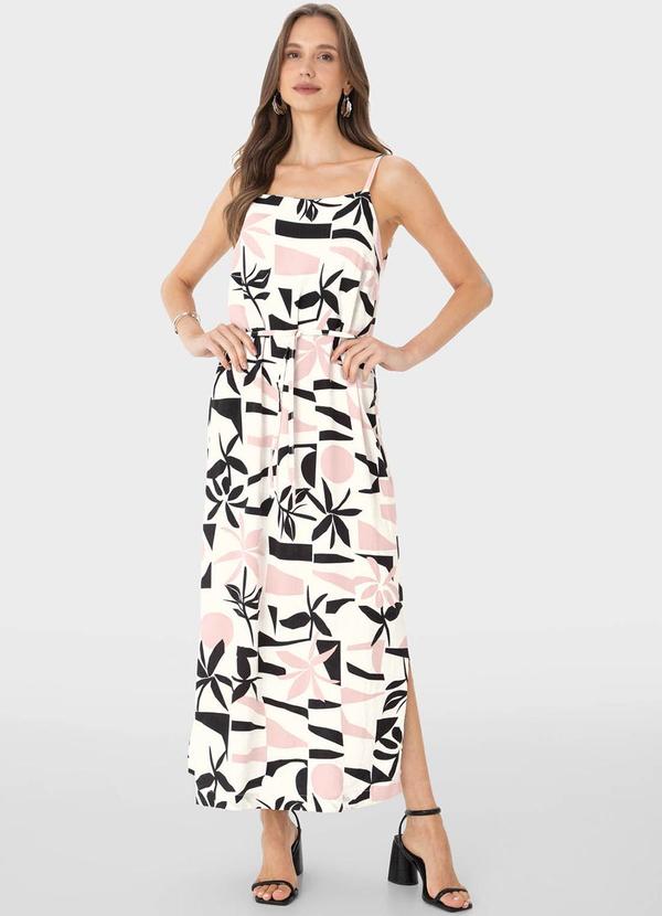 Malwee - Vestido Branco Tropical Midi em Viscolinho