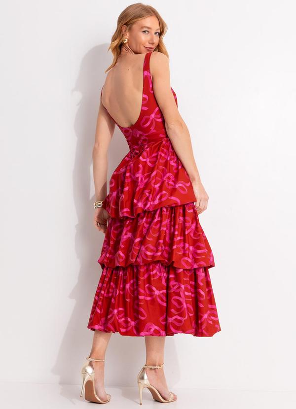 Farm - Vestido Camadas Balonê Laços Vermelho 2