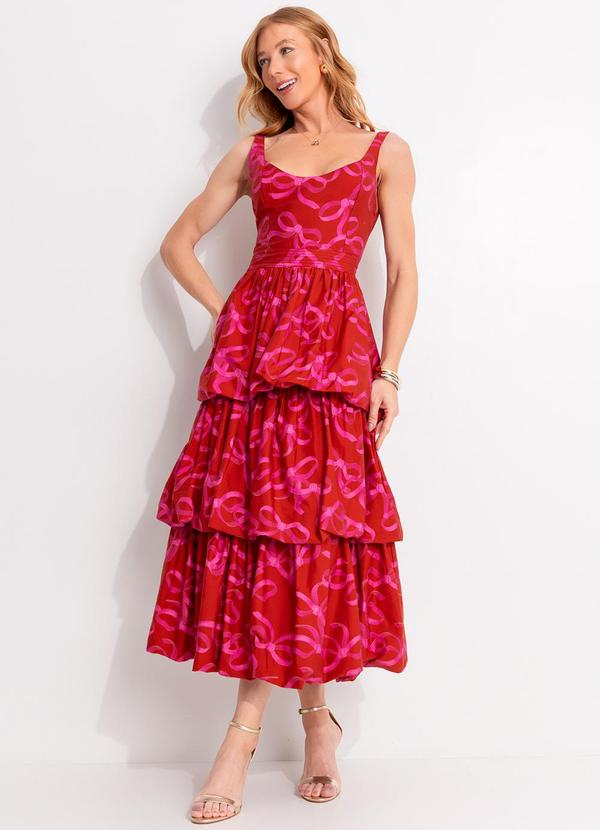Farm - Vestido Camadas Balonê Laços Vermelho 3