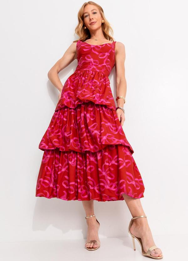 Farm - Vestido Camadas Balonê Laços Vermelho 5