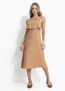 Vestido Camel em Crepe Plano