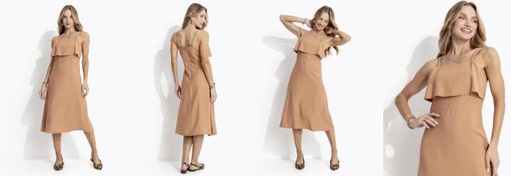 Vestido Camel em Crepe Plano