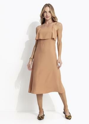 Vestido (Camel) em Crepe Plano
